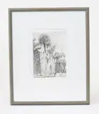Beggar and Songbird etching on paper, framed signed in the print, paper gallery label, 5/25 in pencil 119.5 x 14.5cm by Bernard Leach, etching on paper, sold Nov 2016