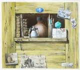 Number 5 acrylic on board, framed signed lower right, paper label to reverse 45 x 39cm by Leslie Gooday, acrylic on board, sold Oct 2016