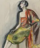 Seated Lady watercolour on paper, 39 x 32cm by Dorte Clara Dodo Burgner, watercolour on paper, sold Oct 2016