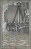 Ship at Full Sail by Patten Wilson, ink, sold Oct 2016