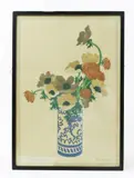 The Chinese Vase a print of anemones in a blue and white cylindrical by Hall Thorpe, print, sold Oct 2016