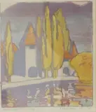 Chateau de la Tour by Isabel De Bohun Lockyer, linocut on paper, sold Oct 2016