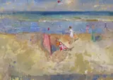 The Beach Oil on board 24.5 x 34.5cm Provenance: J by Peter Greenham, Oil on board, sold Jun 2016