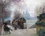 Derriere Notre Dame, Les Bouquinistes Signed, also signed and titled verso Oil on canvas 64.5 x 80cm ++Good condition by Jules Rene Herve, Oil on canvas, offered Jun 2016