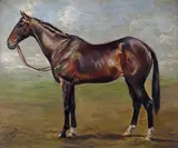 A racehorse in a landscape Signed Oil by E. R. Hood, Oil on panel, sold Jun 2016