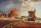 Late 19th Century Collier brig at Pevensey Martello tower by Robert Treneman Back, 1972, Oil on canvas, offered Jun 2016