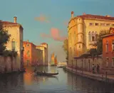 Gondola on a Venetian waterway Signed Oil on canvas 54 x 66cm Provenance: Omell Galleries, London ++Unlined, good condition by Hugo Golli called Vallin, Oil on canvas, sold Jun 2016