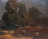 The sandpit Signed with initials Oil by Frank Brangwyn, Oil on canvas laid on board, sold Jun 2016