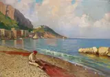 On the Amalfi Coast, possibly Capri Signed Oil on canvas 49 x 69cm ++Unlined, large repair with retouching, some marks and blemishes by Lazarro Pasini, Oil on canvas, sold Jun 2016