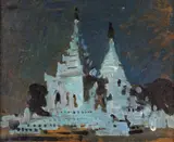Sulamani pagoda, moonlight Titled and dated Jan-Feb 1909 verso Oil on panel 21.5 x 27cm ++Slight split to panel upper left, one or two minor scuffs by Gerald Kelly, Oil on panel, sold Jun 2016