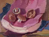Still life of mushrooms Signed, also signed and titled verso Oil on canvas-board 30 .5 x 40.5cm ++Good condition by Robin Wallace, Oil on canvas-board, sold Jun 2016