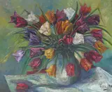 Still life of tulips in a vase Signed Oil on canvas 63 x 76cm ++Good condition by Cyril J. Ross, Oil on canvas, offered Jun 2016