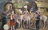 Circus life Signed Oil on canvas 63 x 99cm ++Unlined, some rubbing to margins with a little paint loss and lower right by Clarence E. Blackburn, Oil on canvas, offered Jun 2016