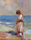 Beach scenes Two, both signed Both oil on board, framed as a pair Each 27 x 22cm (2) Provenance: Hollywood Road Gallery, Chelsea ++Both good condition by Ken Moroney, oil on board, sold Jun 2016