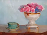 Table still life Signed Oil on panel 27 x 35cm; 10½ x 13¾in ++A few light abrasions and varnish a little yellowed and patchy, generally good condition by Otakar Kubín, Oil on panel, sold Jun 2016