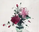 Still life of roses Signed, also signed and dated V ~64 verso Mixed media on board 60 x 73cm by Andre Petroff, Mixed media on board, sold Jun 2016