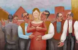 Groups of men and women in conversation and by Horace Asher Brodsky, oil on board, sold Jun 2016
