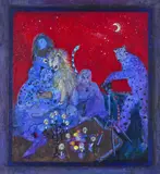 They met by candlelight Signed, also signed and titled verso Mixed media on board 63 x 57cm ++Good condition by Linda Sutton, Mixed media on board, sold Jun 2016