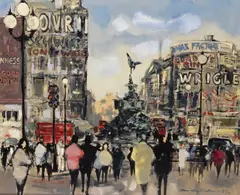 Piccadilly Circus with the Shaftesbury Memorial Fountain (Eros) Signed and dated 57 Oil on canvas 51 x 61cm ++Good condition by Max Günther, Oil on canvas, sold Jun 2016