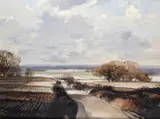 Landscape near Cowden, Kent Signed, also signed, titled, inscribed and dedicated to Treen and Betsy Hare verso Oil on canvas 77 x 102cm ++In good condition by Rowland Hilder, Oil on canvas, sold Jun 2016