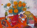 Roses d~Inde et Pastis Signed, also signed and titled on stretcher verso Oil on canvas 76 x 101.5cm ++Good condition by Frederick Gore, Oil on canvas, sold Jun 2016