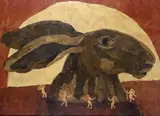 Hare head with dancing ladies Signed and dated 95 Mixed media with collage 89 x 120cm ++Good condition by Sophie Ryder, Mixed media with collage, sold Jun 2016