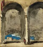 A figure under Arches Signed Pen by James Pryde, Pen, ink and watercolour, sold Jun 2016