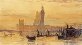 The Thames at Westminster Signed and dated 1909 Watercolour by William Lionel Wyllie, 1909, Watercolour, offered Jun 2016