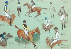'The Sojer Officers 1906-9.' by 'Snaffles' Charlie Johnson Payne, Pencil, watercolour and bodycolour, sold Oct 2013