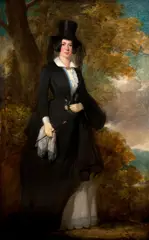 Portrait of an elegant lady in riding habit, standing by a parkland tree by Francis Grant, oil on canvas, sold Oct 2013