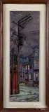 street scene by Cliff Satterthwaite, oil on board, sold Jan 2020