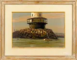 titled Spring Point Light Portland Maine by Stephen Etnier, oil on canvas, sold Jan 2020