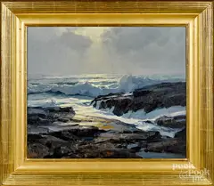 titled Acadian Moonlight by Michael Karas, oil on board, sold Jan 2020
