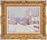 titled Winter in New Hope by Laurence Campbell, oil on canvas, sold Jan 2020
