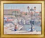titled Le port de Cap-Ferrat by Pierre Bittar, oil on canvas, sold Jan 2020