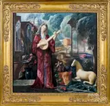 titled The Shepherdess by Harold Hitchcock, mixed media, sold Jan 2020