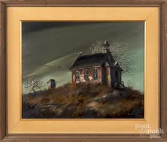 of a house on a hill by Ronald Reillo, oil on board, sold Dec 2019