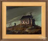 of a house on a hill by Ronald Reillo, oil on board, sold Dec 2019