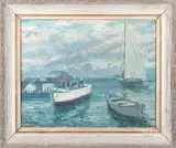 harbor scene by Cesare Ricciardi, oil on canvas, sold Dec 2019