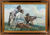 of Native Americans taking aim by Troy Denton, oil on canvas, sold Dec 2019
