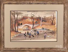 of ice skating figures by Louis Bosa, watercolor, sold Dec 2019