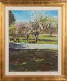 titled Spring Blossoms Evergreen by David Little, oil on canvas, sold Dec 2019