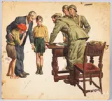 illustration titled Enery Earns his Shoes by Frank S. Bensing, mixed media, sold Dec 2019