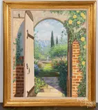of an entrance to a garden by Francois Beaupre, oil on canvas, sold Nov 2019
