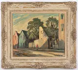 street scene by Bela deTirefort, oil on board, sold Nov 2019