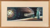 space illustration by Ron Walotsky, mixed media, sold Nov 2019