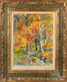 landscape titled Autumn Woods in Lancaster by Charles X. Carlson, oil on board, sold Nov 2019