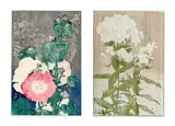 Double-Sided Woodcut of Hollyhock & Phlox by Edna Boies Hopkins, c. 1911, woodcut print, sold Dec 2021