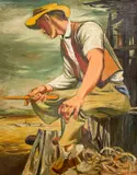 Seated Angler in Yellow Hat by Anton Refregier, 1942, oil on canvas, sold Dec 2021