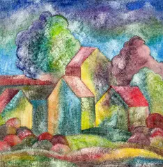 Vibrant Village by Simon Avissar, oil on canvas, sold Dec 2021
